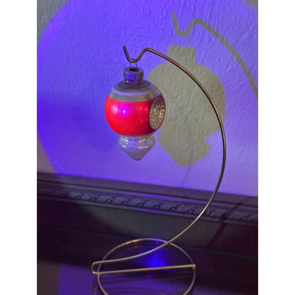 Vtg Shiny Brite 3.5 Pink Double Indent‎ Finial Christmas Ornament Teardrop GLOWS